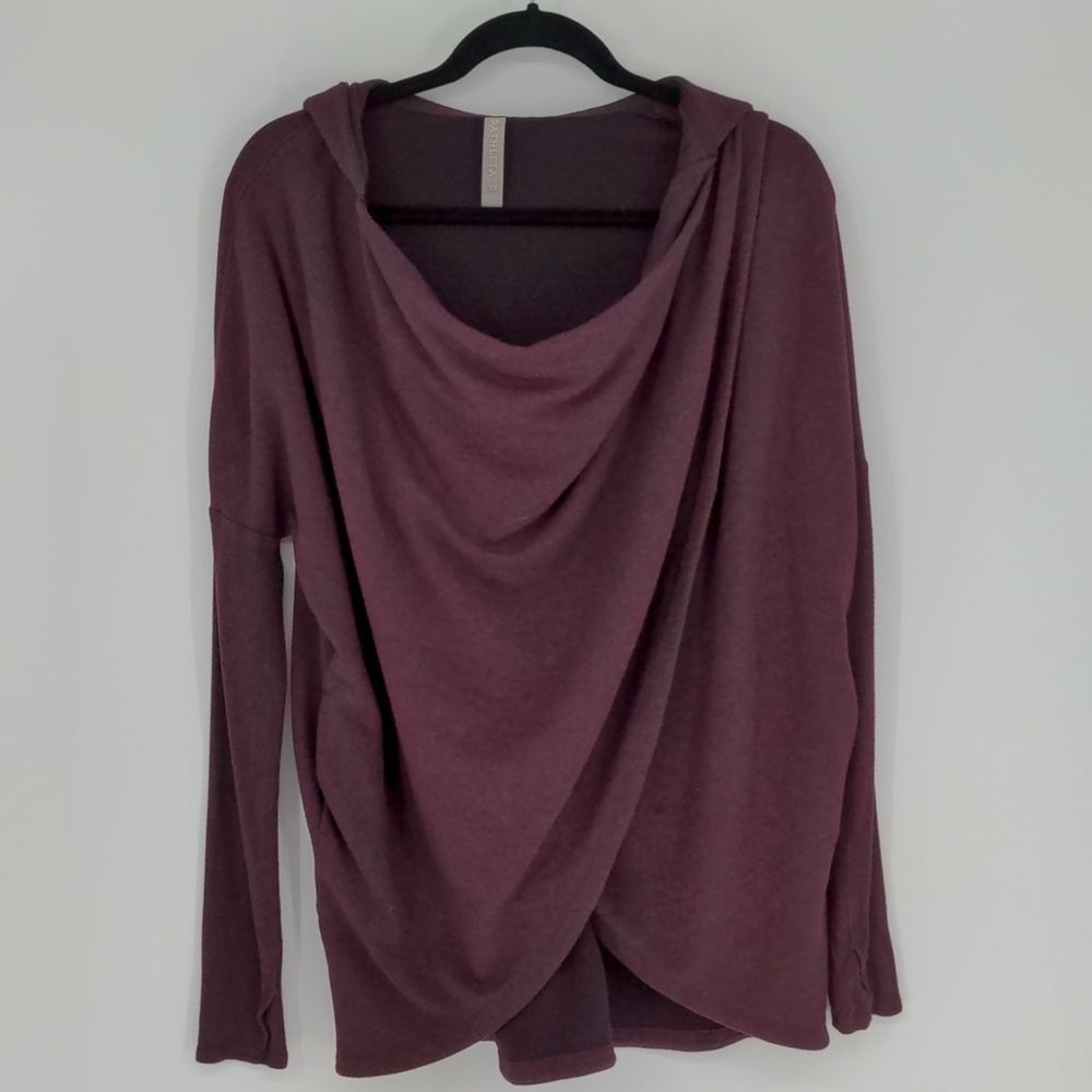 Athleta Womens Purana Wrap Sweatshirt Size Extra Small Burgundy Hooded Cowl Neck